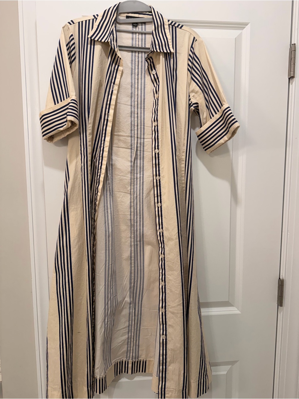 Rachel Zoe Cream and Black Striped Midi Shirt Dress - Picture 6 of 6